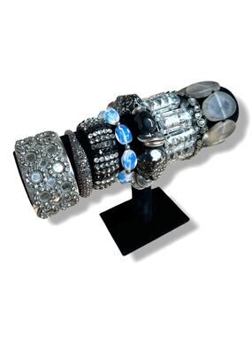 Chunky Bracelets Black Silver Clear Tones Bold Fun Statement Bracelets Sparkly